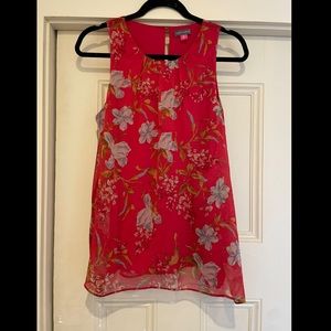 Red Sheer Floral Sleeveless Blouse